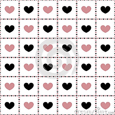 Seamless pattern of pink and black hearts. Vector Illustration