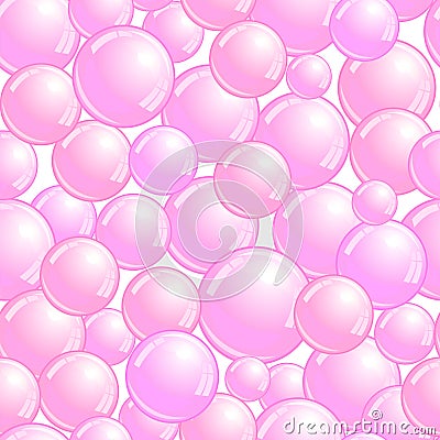 Seamless pattern with pink bubbles, realistic bubbles background, pink blob wallpaper, vector Vector Illustration