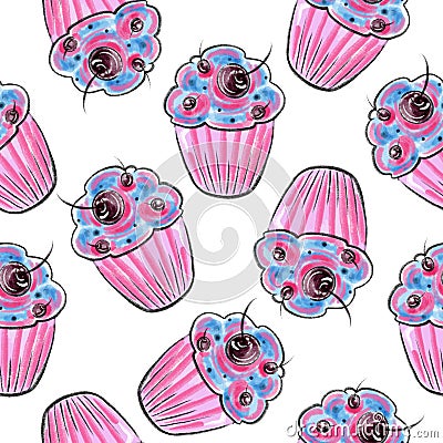 Illustration with pink cake with berries Stock Photo