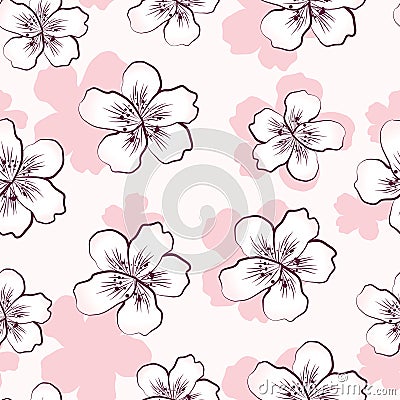 Seamless pattern with pink cherry blossom Vector Illustration