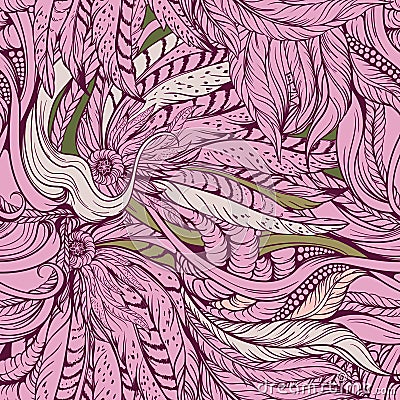 Seamless pattern of pink feathers. Vector Illustration