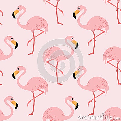 A seamless pattern with pink flamingo birds. Vector Illustration