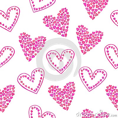 Seamless pattern with pink hearts Vector Illustration