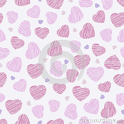 Seamless pattern with pink hearts, Valentine Day background. Abs Vector Illustration