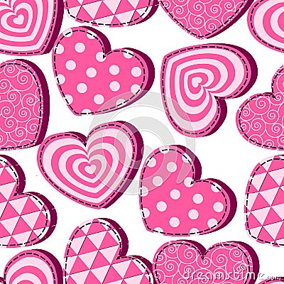 Seamless pattern with pink hearts Valentine's Day Vector Illustration