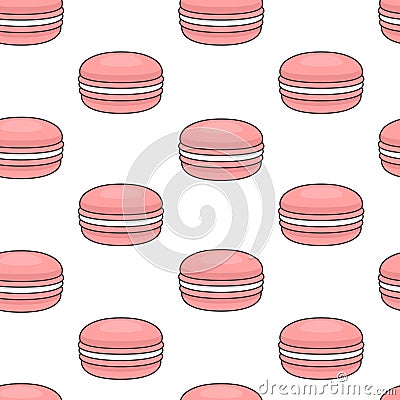 Seamless pattern with pink macaroons. Colorful macarons cake. Fl Vector Illustration