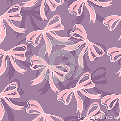 Seamless pattern of pink ribbons on purple background Vector Illustration