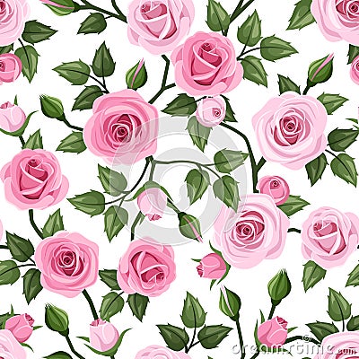 Seamless pattern with pink roses. Vector illustrat Vector Illustration