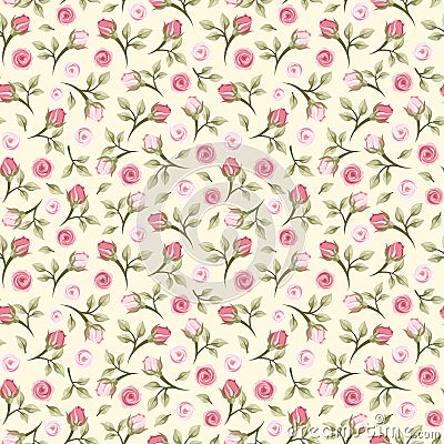 Seamless pattern with pink roses on yellow. Vector illustration. Vector Illustration