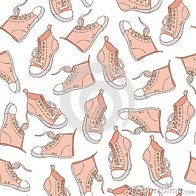 Seamless Pattern with pink sneakers. Sport background Vector Illustration