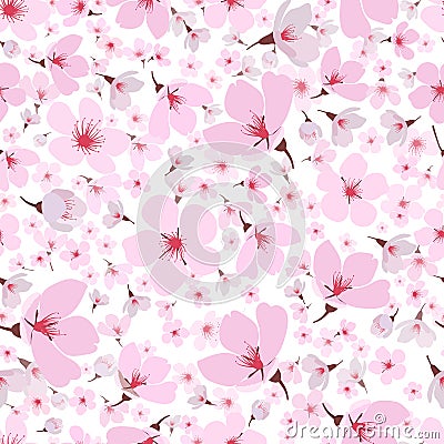Seamless pattern of pink spring Sakura blossom Vector Illustration