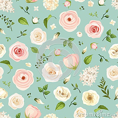 Seamless pattern with pink and white flowers. Vector illustration. Vector Illustration