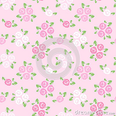 Seamless pattern with pink and white roses. Vector Illustration