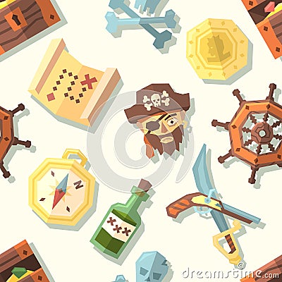 Seamless pattern with pirate icons Vector Illustration