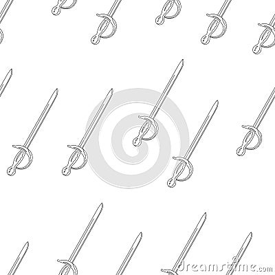 Seamless pattern pirate sword outline on a white background. Hand drawing. cartoon style. Vector illustration. Weapon of Vector Illustration