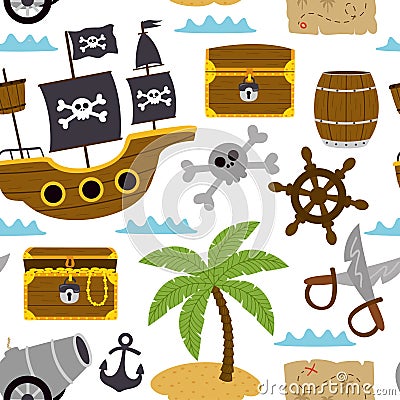 Seamless pattern with pirates elements on white background Vector Illustration