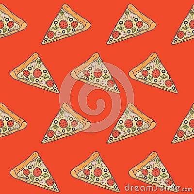 Seamless pattern with pizza slices. Vector illustration Vector Illustration