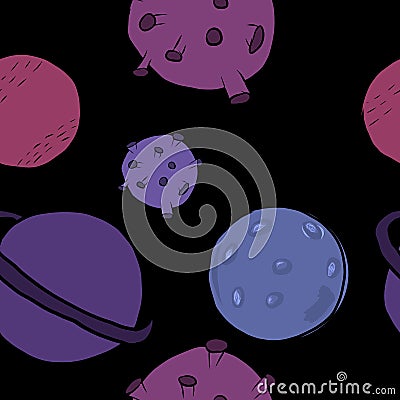 Seamless pattern with planets on Vector Illustration