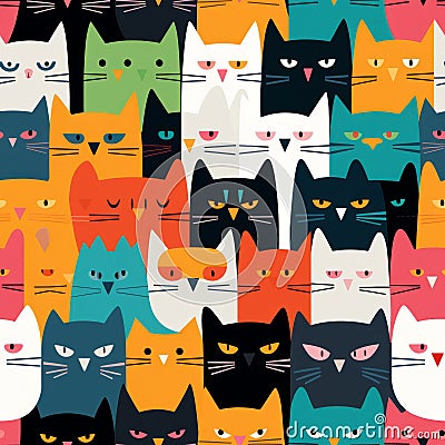 Seamless pattern playful and adorable happy cats in a whimsical and colorful design Stock Photo