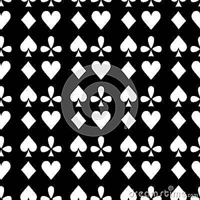 Seamless pattern playing cards suit Bubi, hearts, crosses, blame Vector Illustration