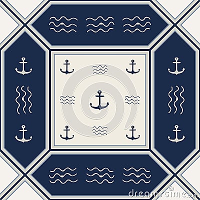 Seamless pattern polka dot with anchors Vector Illustration