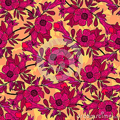 Seamless pattern of pomegranate flowers. Eps 10 illustration preview. Vector Illustration