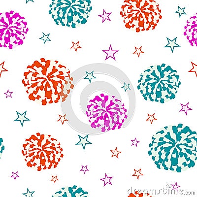 Seamless pattern with pompoms and stars Vector Illustration