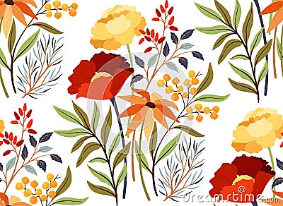 Seamless pattern with poppies flowers Vector Illustration