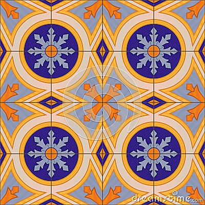 Seamless pattern with Portuguese tiles. Azulejo Vector Illustration