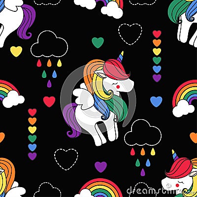Seamless Pattern Pride Unicorn Wing Stock Photo