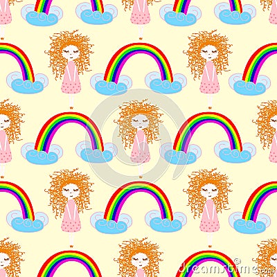 Seamless pattern princess and rainbow- vector, illustration, eps Vector Illustration