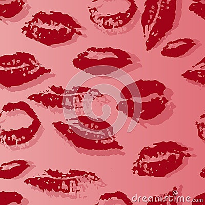 Seamless pattern with a print of female lips Vector Illustration