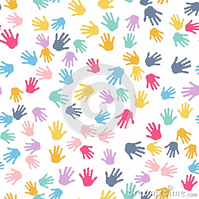 Seamless Pattern. Print of Kids Hands. Vector Illustration