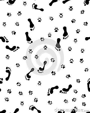 Seamless pattern of feet and paw Stock Photo