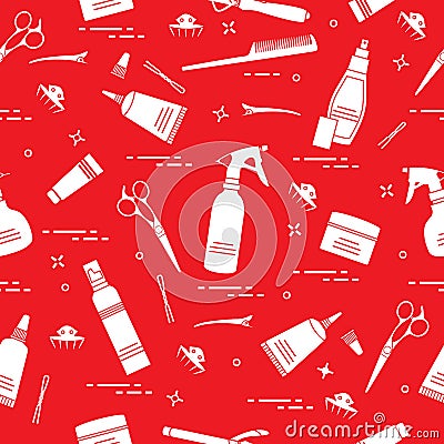 Seamless pattern with professional hairdresser tools. Fashion an Vector Illustration