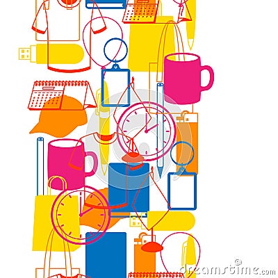 Seamless pattern with promotional gifts and souvenirs Vector Illustration