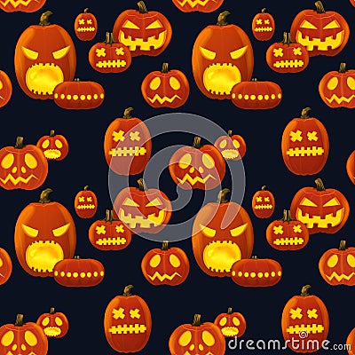 Seamless pattern Pumpkin Lantern Silhouette Background. Halloween Pumpkins Wallpaper vector illustration. Vector Illustration