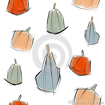 Seamless pattern of pumpkins sketch Stock Photo