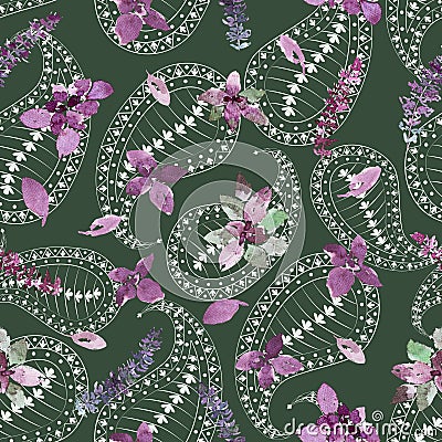 Watercolor basil pattern Stock Photo