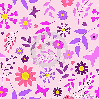 seamless pattern of purple pink floral garden in summer and spring season Vector Illustration