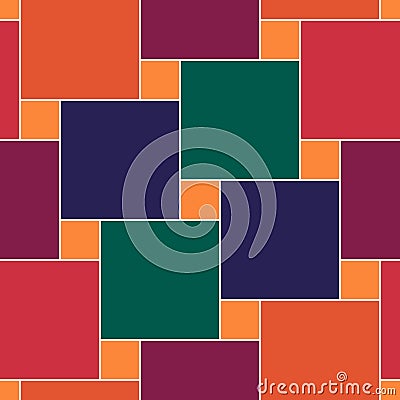 Seamless pattern. Pythagorean tiling. Squares tessellation. Repeated color checks ornament. Square, check shapes background. Vector Illustration