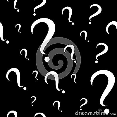 Seamless pattern with question marks. Different sizes. Black background. Vector illustration Stock Photo