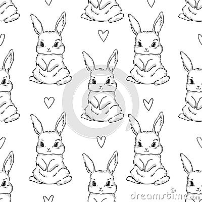 Seamless Pattern Rabbit. Hand Drawn Bunny, print design rabbit background. Vector Seamless. Print Design Textile for Vector Illustration