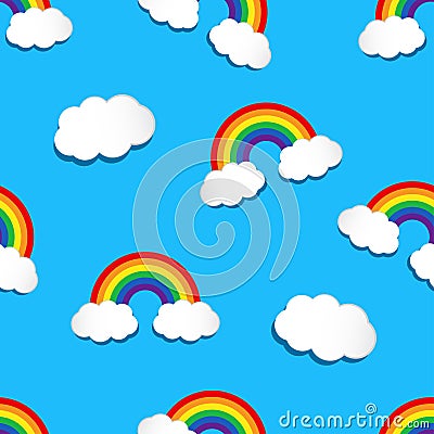 Seamless pattern with rainbow and clouds. Vector illustration Cartoon Illustration