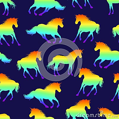 Seamless pattern with rainbow unicorns running. Vector Illustration