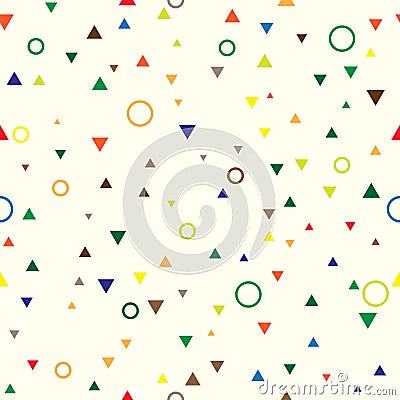 Seamless pattern with random colored triangles, rings. Repeating geometric texture Vector Illustration