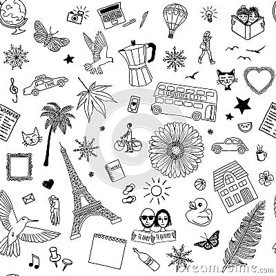 Seamless pattern of random items Vector Illustration