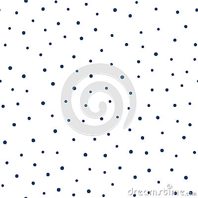 Seamless pattern with randomly scattered small round spots. Drawn by hand. Blue dots on a white background. Vector Illustration