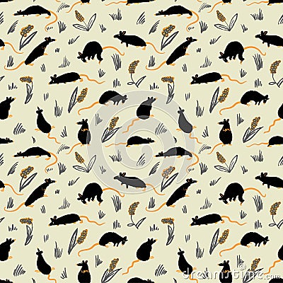 Seamless pattern with rats. Cute hand drawn background with cute Vector Illustration