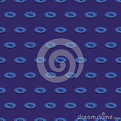 Seamless Pattern With Realistic Bitcoins Crypto Currency Mining Concept Vector Illustration. Isometric style. Stock Photo